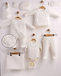 Kız Bebek Beyaz Dantelli 10'lu Hastane Çıkış Seti