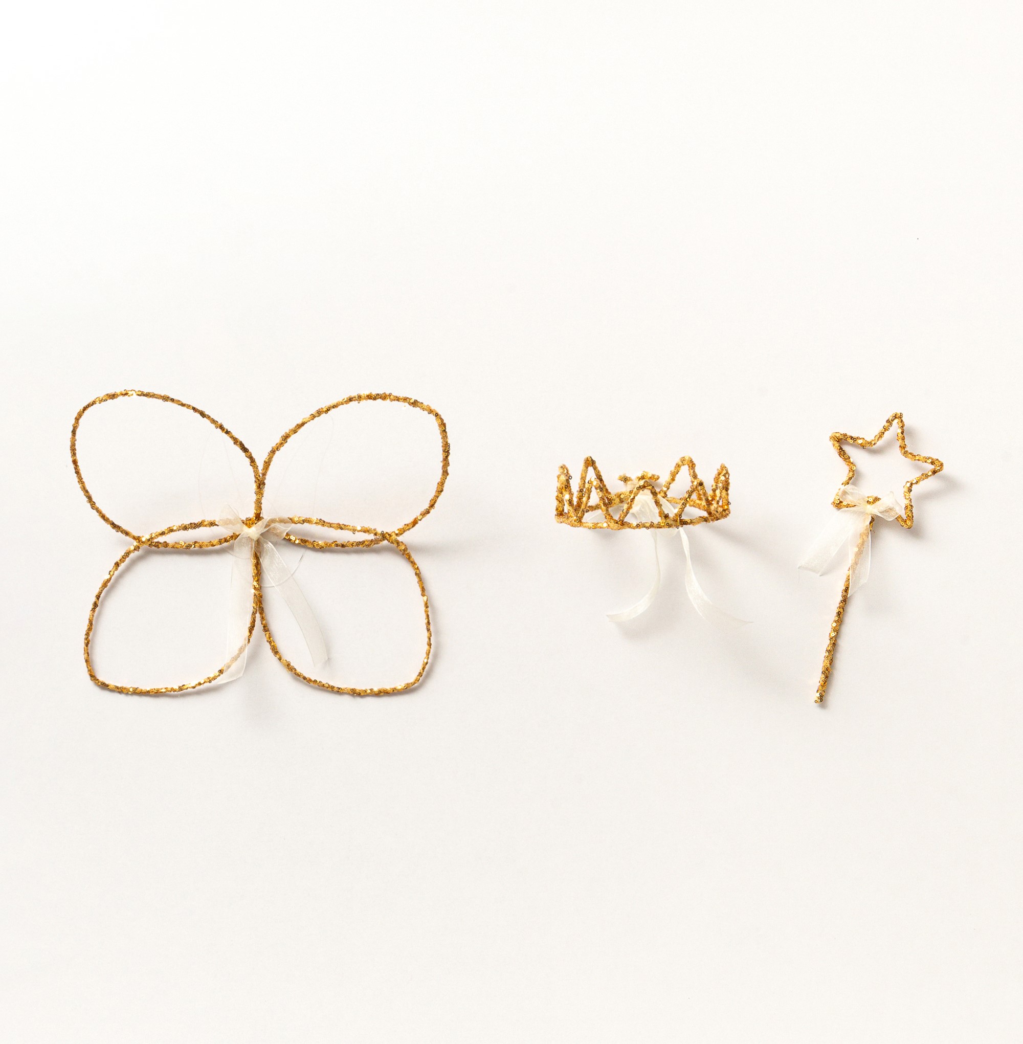 Gold Payetli Kelebek Kanat Asa Taç 3'lü Çocuk Set